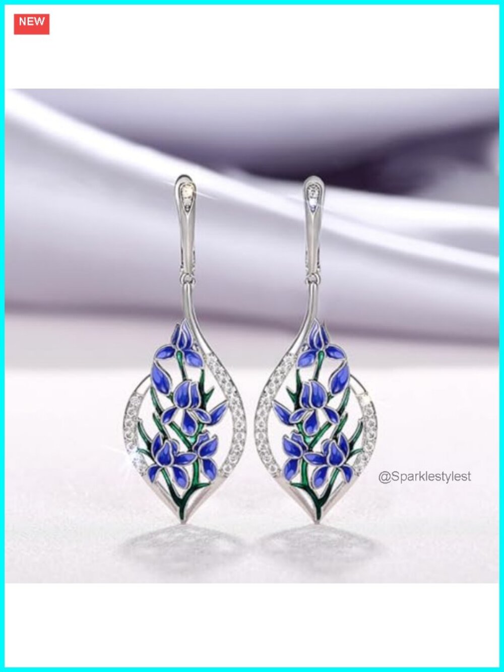 Enamel Blue Flower Dangle Earrings for Wedding Party Women